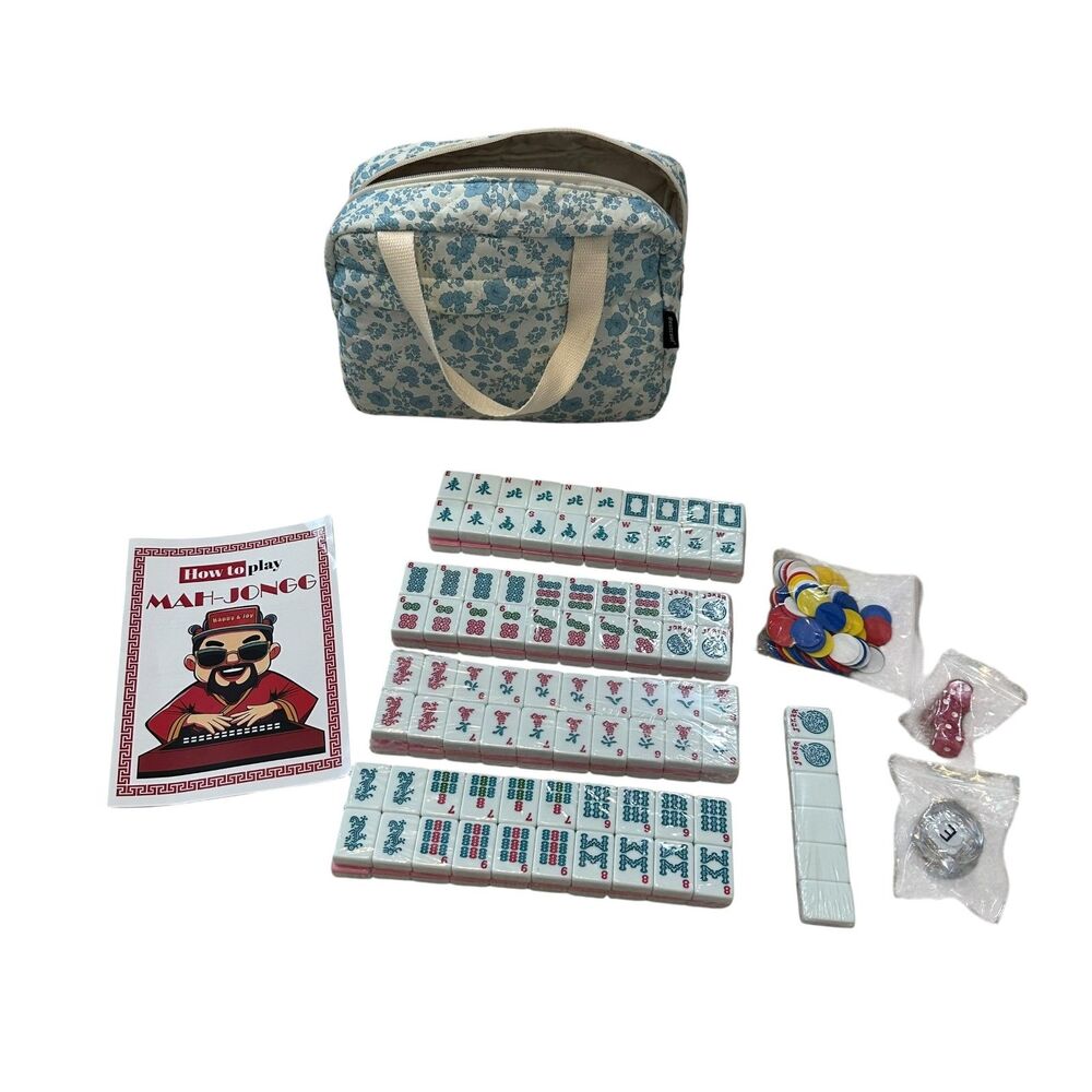 Mahjong Set with Floral Bag